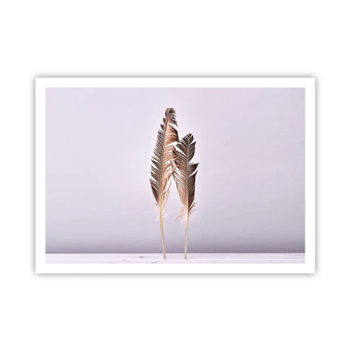 Plakat - Delikatne pióra na jasnym tle w minimalistycznym stylu - 100x70cm - Przeciw nicości - Nowoczesna dekoracja ścienna do salonu i sypialni ARTTOR