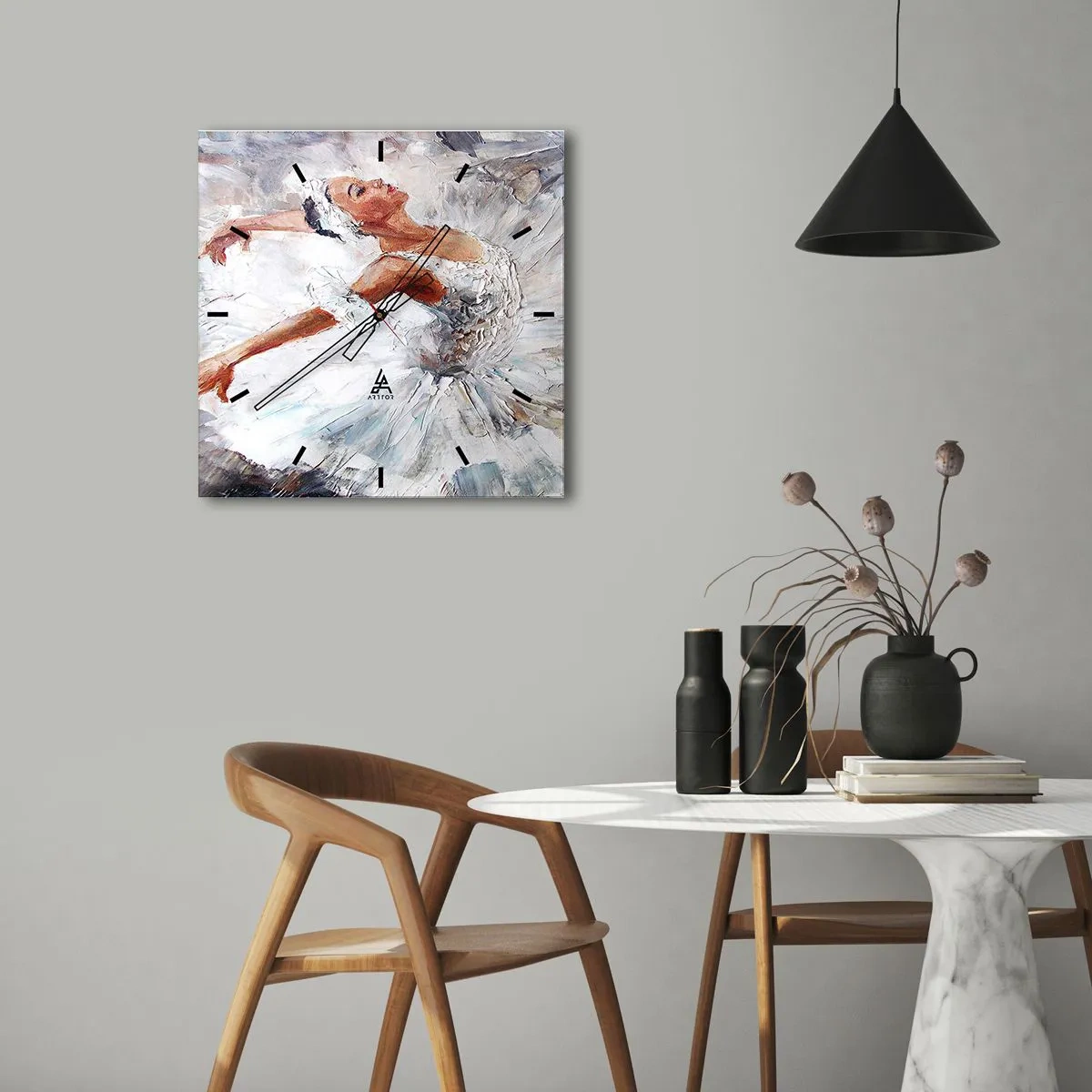 Zegar ścienny - Baletnica w białej sukni podczas tańca - 30x30cm - Delikatna i lekka jak tiul - Nowoczesna dekoracja ścienna do salonu i sypialni ARTTOR