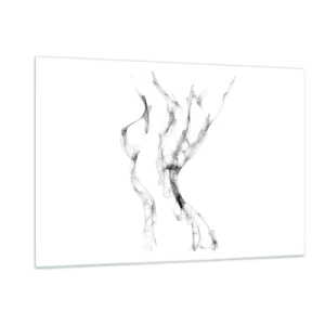Obraz na szkle - Abstrakcyjny kobiecy kontur z czarnych, dymnych linii - 120x80cm - Piękna i silna - Nowoczesna dekoracja ścienna do salonu, kuchni i sypialni ARTTOR
