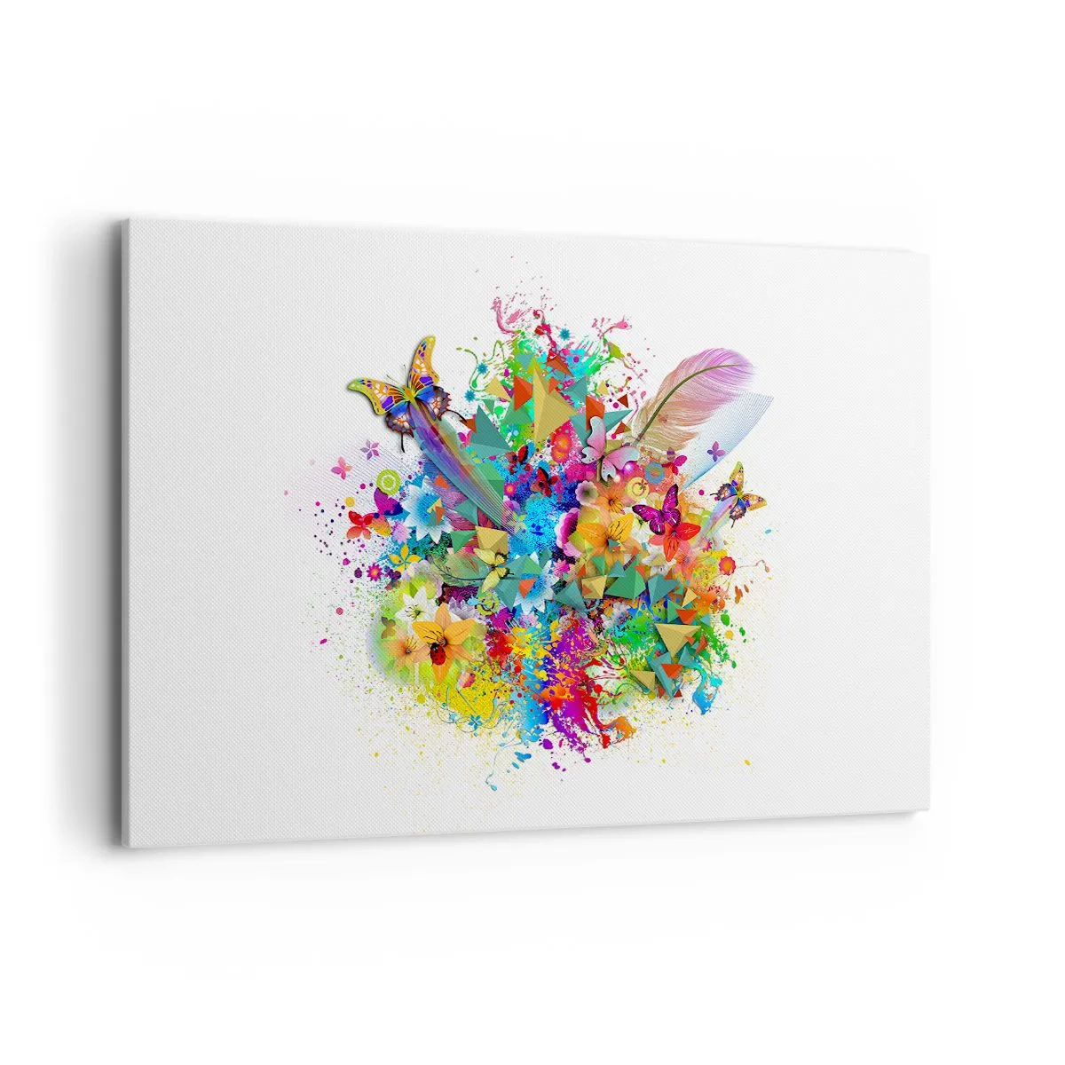 Obraz na płótnie - Kolorowy motyw z kwiatami i motylami - 120x80cm - Bukiet radości - Nowoczesna dekoracja ścienna do salonu, kuchni i sypialni ARTTOR