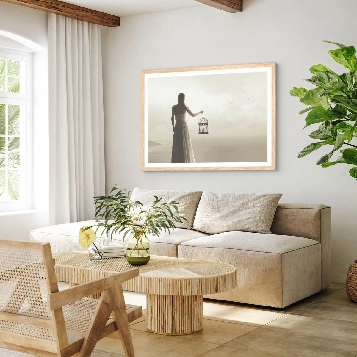 Plakat w ramie jasny dąb - Bądź wolna - 100x70 cm