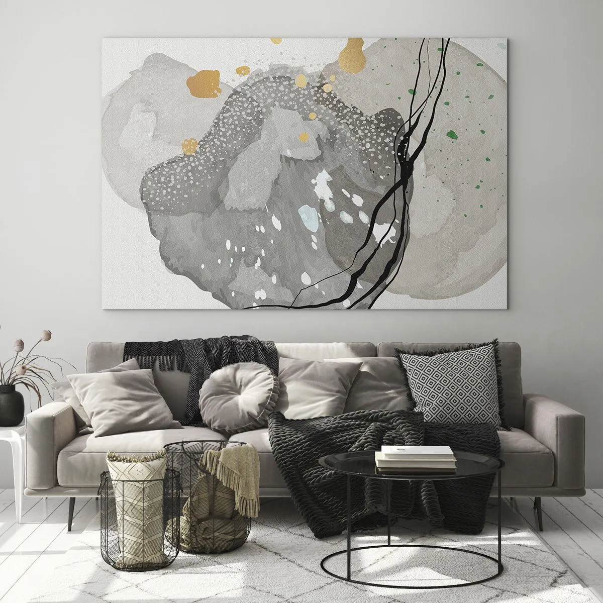 Obraz na szkle - Organiczne kształty i plamy w stonowanej kolorystyce z detalami - 100x70cm - Kompozycja organiczna - Nowoczesna dekoracja ścienna do salonu, kuchni i sypialni ARTTOR