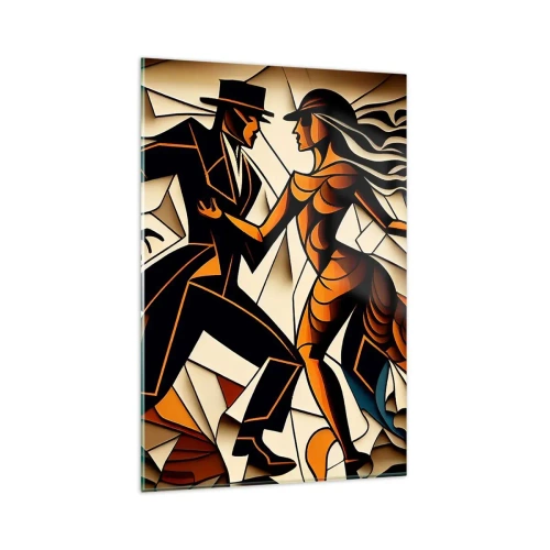 Obraz na szkle - Dynamiczna para tańcząca w abstrakcyjnej formie - 80x120cm - Taniec pasji i namiętności - Nowoczesna dekoracja ścienna do salonu i sypialni ARTTOR