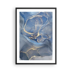 Plakat w czarnej ramie - Abstrakcyjne plamy w odcieniach niebieskiego i złota - 50x70cm - Złoty pył - Nowoczesna dekoracja ścienna do salonu i sypialni ARTTOR