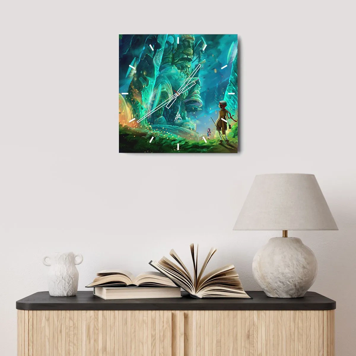 Zegar ścienny - Magiczny las z postacią odkrywcy - 30x30cm - Z wielkiej Księgi Baśni - Nowoczesna dekoracja ścienna do salonu i sypialni ARTTOR
