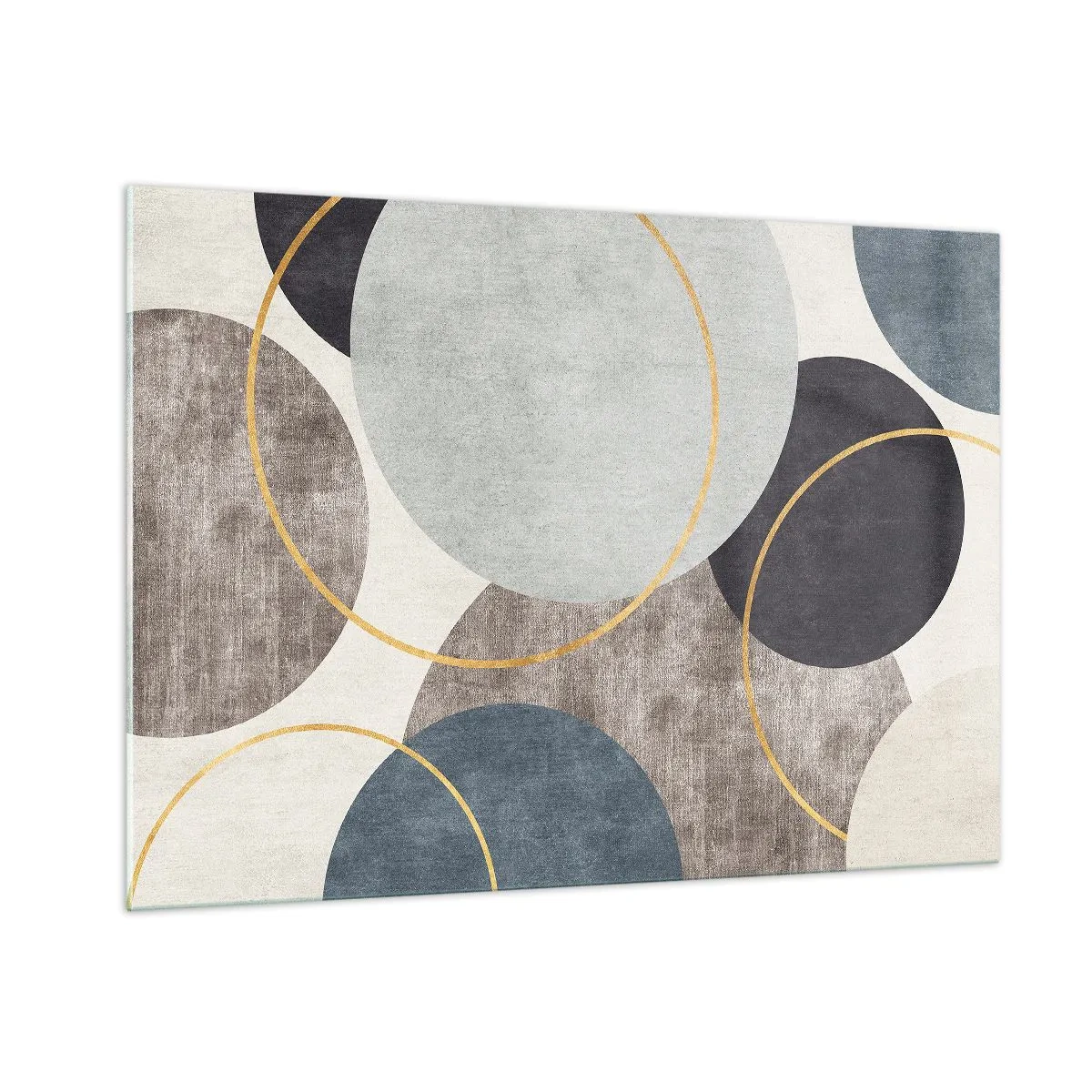 Obraz na szkle - Kompozycja okręgów w stonowanych kolorach - 100x70cm - Koło za kołem - Nowoczesna dekoracja ścienna do salonu, kuchni i sypialni ARTTOR