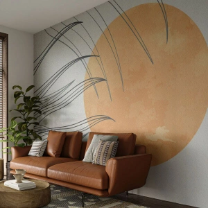 Fototapeta Standard Eco - Pomarańczowe słońce z liniami przypominającymi trawy na wietrze - 100x70cm - Zawsze ku słońcu - Nowoczesna dekoracja ścienna do salonu i sypialni ARTTOR