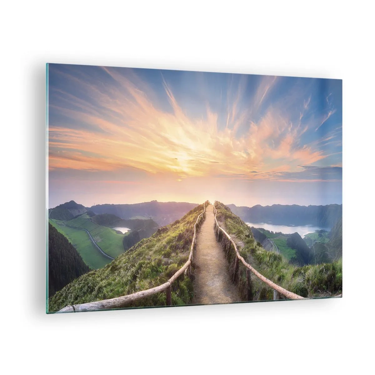 Obraz na szkle - Ścieżka na wzgórzu z widokiem na zachód słońca - 70x50cm - Blisko nieba - Nowoczesna dekoracja ścienna do salonu i sypialni ARTTOR