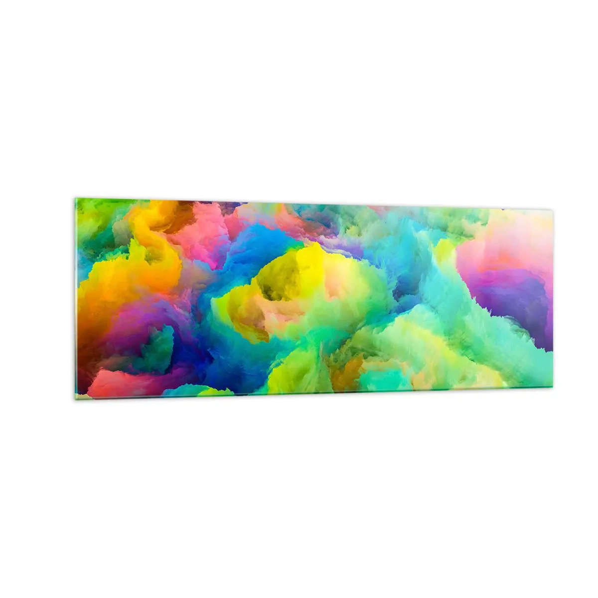 Obraz na szkle - Abstrakcyjna kompozycja w tęczowych barwach - 140x50cm - Tęczowy puch - Nowoczesna dekoracja ścienna do salonu i sypialni ARTTOR
