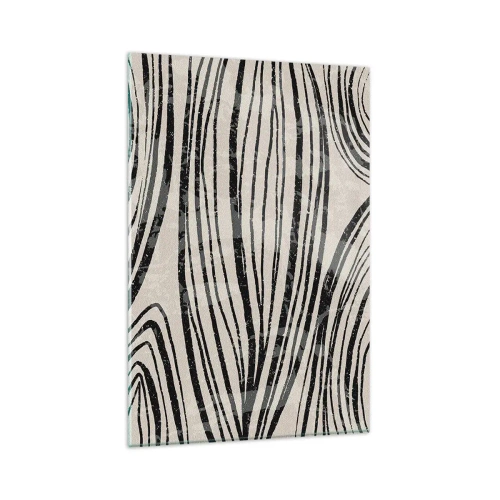 Obraz na szkle - Abstrakcyjne fale w czarno-białych odcieniach - 80x120cm - Rozlewisko linii - Nowoczesna dekoracja ścienna do salonu i sypialni ARTTOR