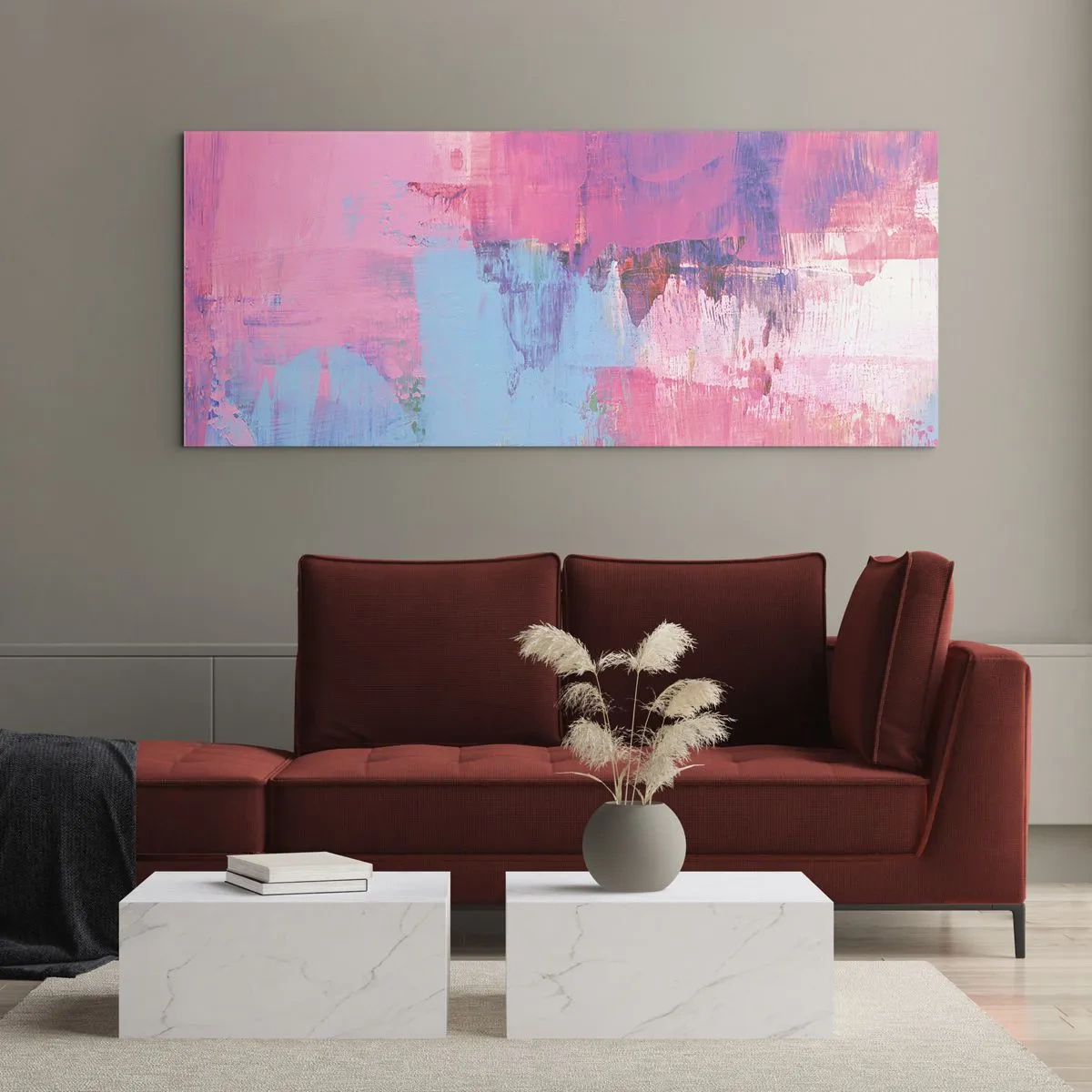 Obraz na szkle - Róż, błękit i szczypta światła - 100x40 cm