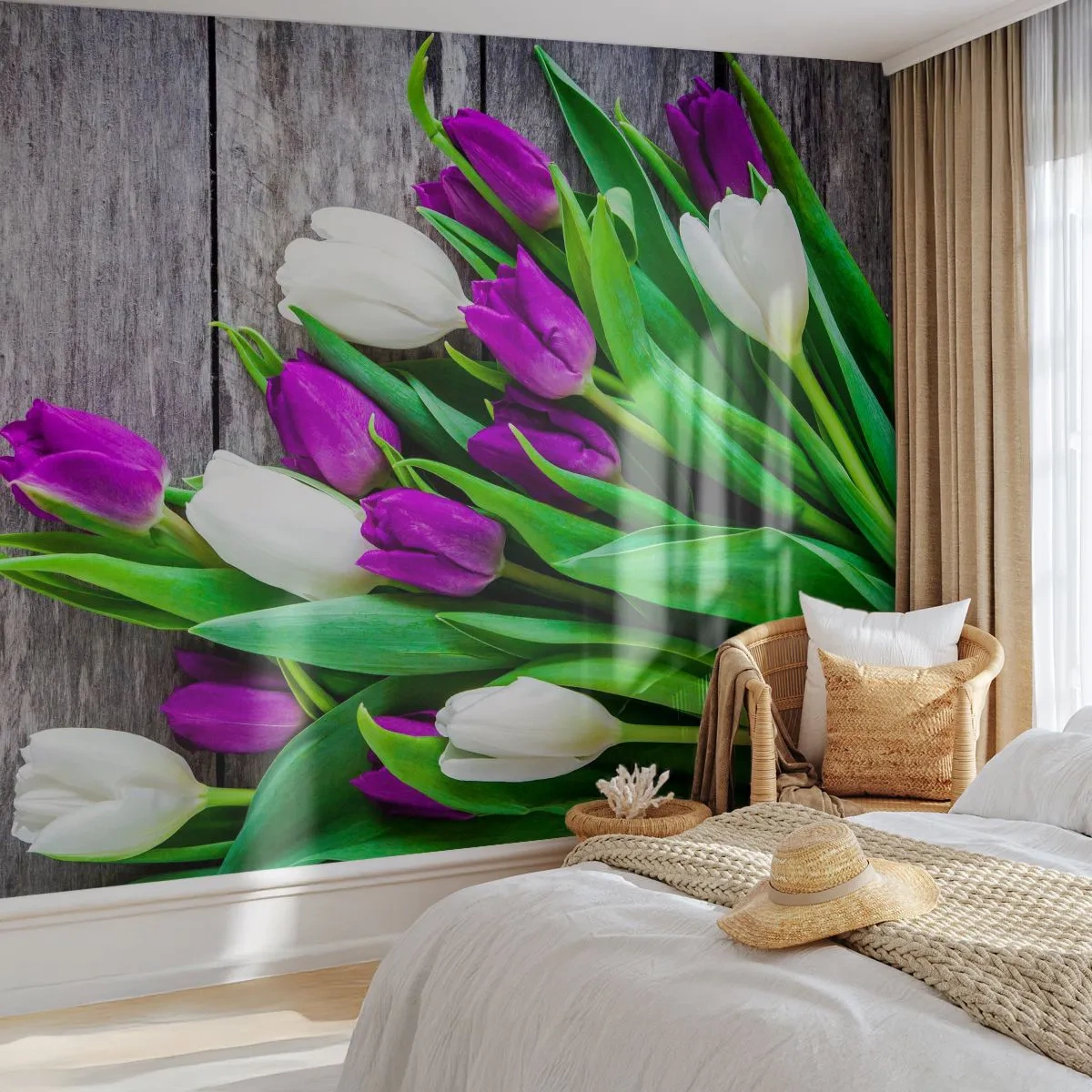 Fototapeta Premium Canvas - W dniu wiosennego święta - Kwiaty, Tulipany, Bukiet Kwiatów - 250x175 cm