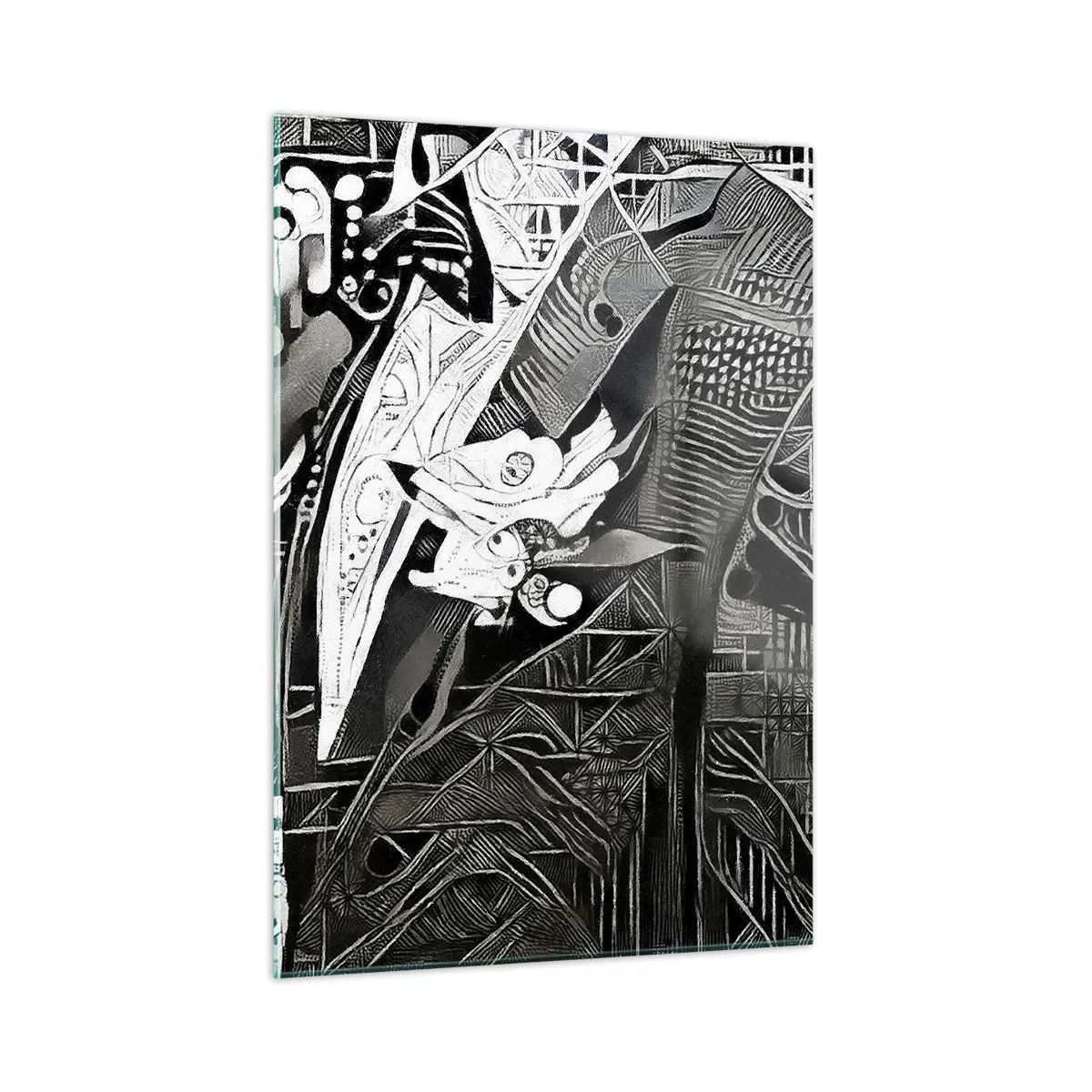 Obraz na szkle - Czarno-biała abstrakcja z geometrycznymi wzorami - 50x70cm - Tylko na pozór szary człowiek - Nowoczesna dekoracja ścienna do salonu, kuchni i sypialni ARTTOR