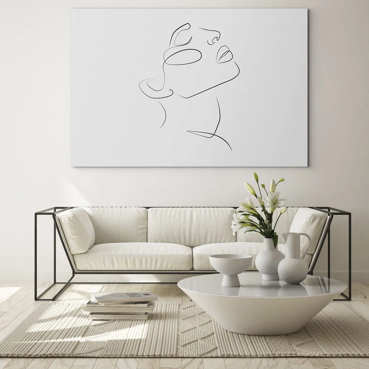 Obraz na szkle - Konturowy szkic kobiecej twarzy zwróconej ku górze - 120x80cm - Meandry marzenia - Nowoczesna dekoracja ścienna do salonu, kuchni i sypialni ARTTOR