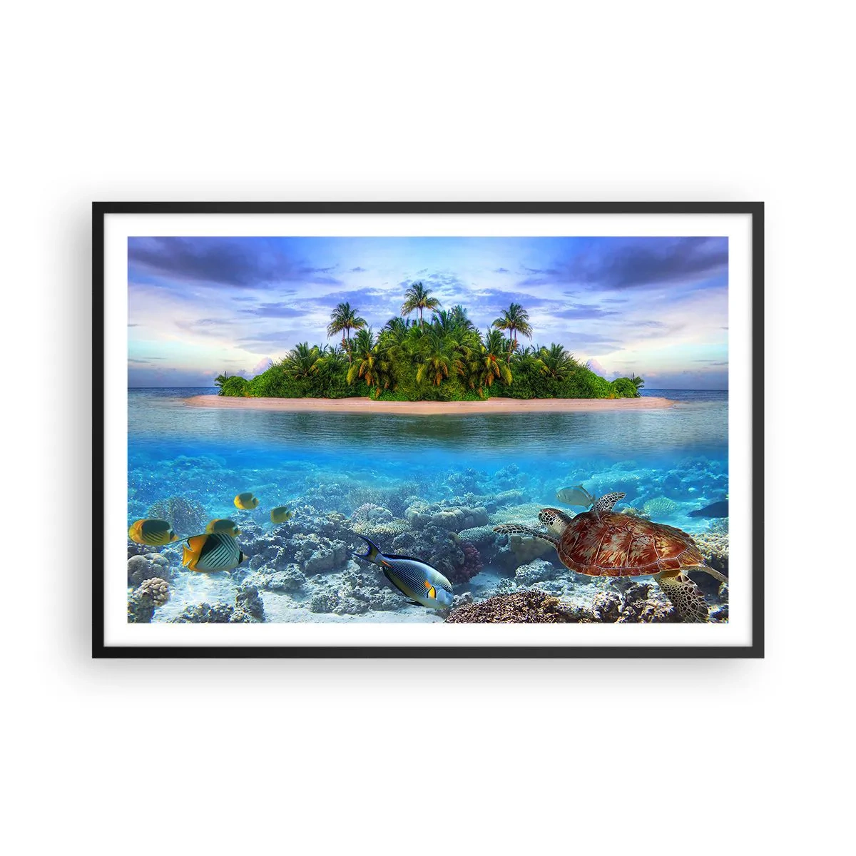 Plakat w czarnej ramie - Niebiańska wyspa zaprasza - 91x61 cm