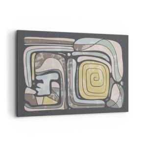 Obraz na płótnie - Prekolumbijskie wzory w pastelowych kolorach na ciemnym tle - 100x70cm - Abstrakcja w duchu prekolumbijskim - Nowoczesna dekoracja ścienna do salonu, kuchni i sypialni ARTTOR