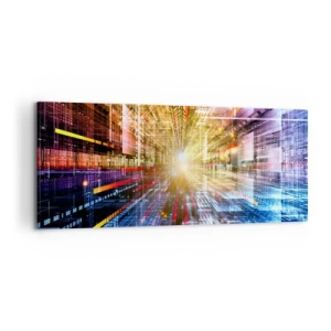 Obraz na płótnie - Dynamiczne światła w futurystycznym korytarzu - 120x50cm - Świetlny korytarz - Nowoczesna dekoracja ścienna do salonu i sypialni ARTTOR