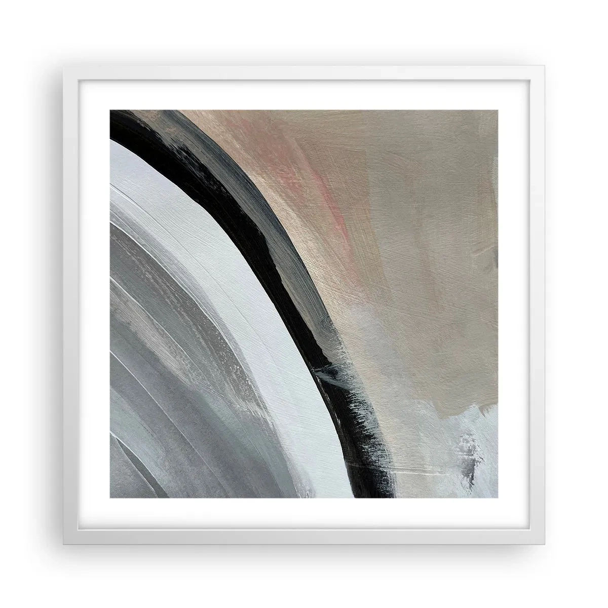 Plakat w białej ramie - Kompozycja: łuk czerni i szarości - 50x50 cm