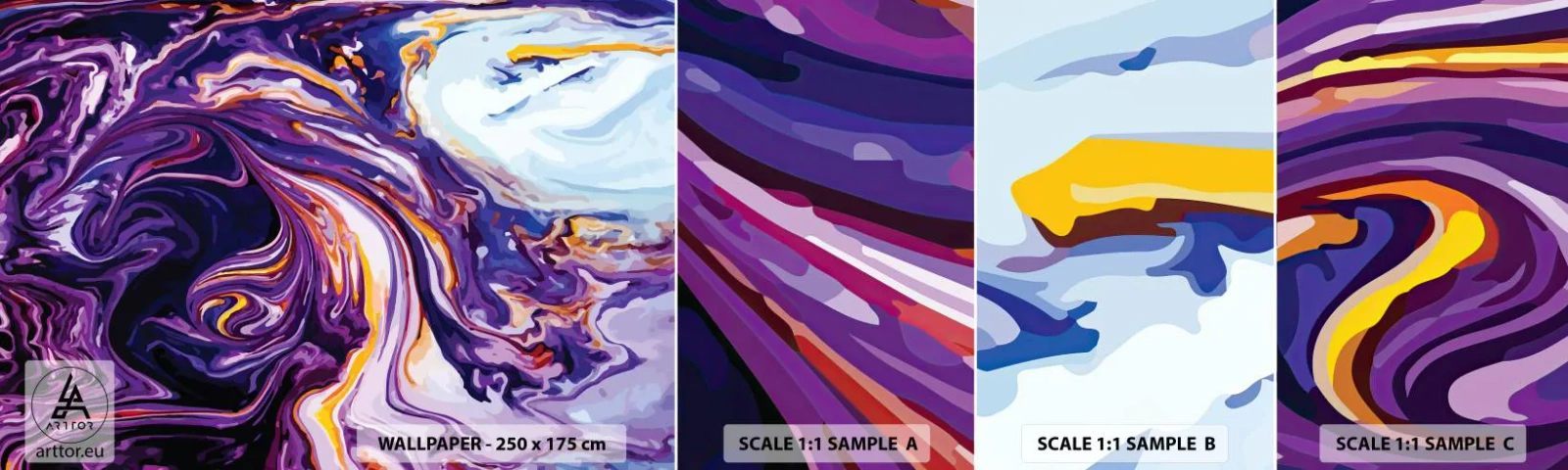 Fototapeta Próbka Samoprzylepna Deluxe Sticker - Zagięcie przetrzeni we fiolecie - Abstrakcja, Sztuka, Nowoczesny Wzór - 100x30 cm