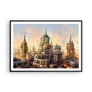 Plakat w czarnej ramie - Architektoniczne wieże w promieniach zachodzącego słońca - 100x70cm - Miasto miast - Nowoczesna dekoracja ścienna do salonu i sypialni ARTTOR