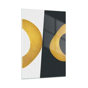 Obraz na szkle - Złote geometryczne kształty na białym i czarnym tle - 50x70cm - Po pierwsze: złoto - Nowoczesna dekoracja ścienna do salonu, kuchni i sypialni ARTTOR
