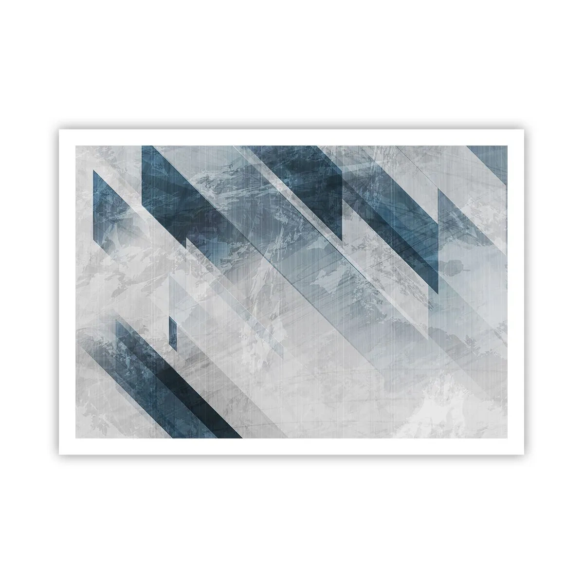 Plakat - Abstrakcyjne linie w odcieniach szarości i błękitu - 100x70cm - Kompozycja przestrzenna – ruch szarości - Nowoczesna dekoracja ścienna do salonu i sypialni ARTTOR