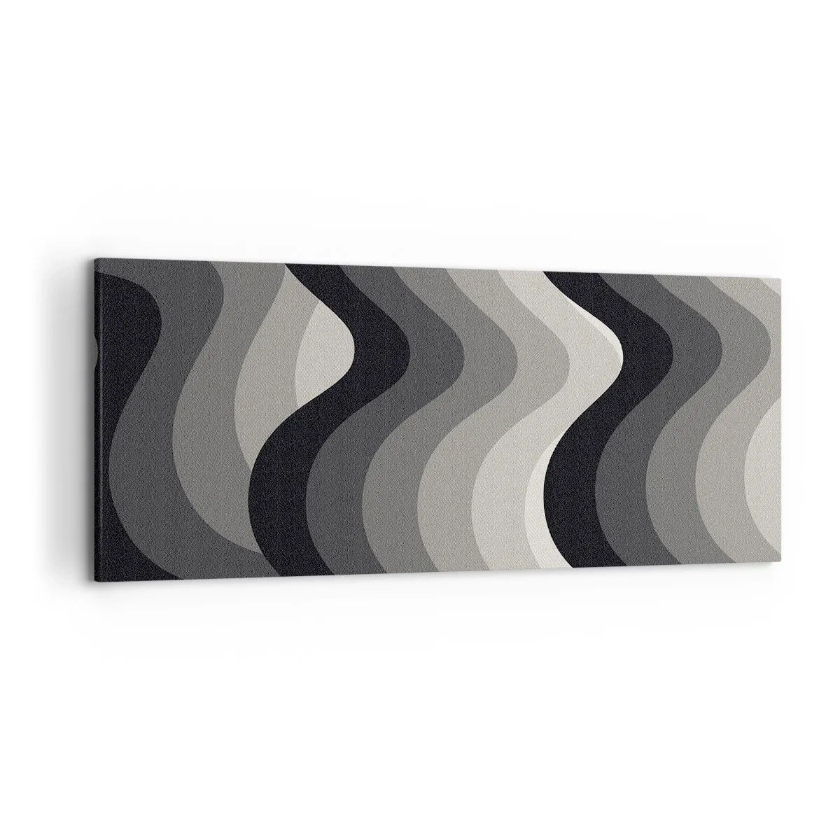 Obraz na płótnie - Czarno-białe faliste wzory w odcieniach szarości - 120x50cm - Fala za falą - Nowoczesna dekoracja ścienna do salonu i sypialni ARTTOR
