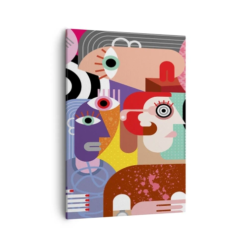 Obraz na płótnie - Abstrakcyjne twarze w stylu kubizmu - 50x70cm - My od pana Picassa - Nowoczesna dekoracja ścienna do salonu, kuchni i sypialni ARTTOR