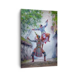 Obraz na płótnie - Tradycyjny taniec w historycznej scenerii z murem i drzewami - 70x100cm - Taniec zabójczo piękny - Nowoczesna dekoracja ścienna do salonu i sypialni ARTTOR