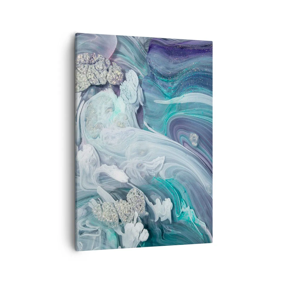Obraz na płótnie - Abstrakcyjne fale w odcieniach błękitu, turkusu i bieli - 50x70cm - Nurty błękitu - Nowoczesna dekoracja ścienna do salonu, kuchni i sypialni ARTTOR