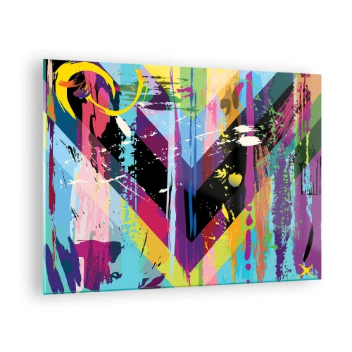 Obraz na szkle - Kolorowa abstrakcja z dynamicznymi kształtami i intensywnymi barwami - 70x50cm - Z góry na dół - Nowoczesna dekoracja ścienna do salonu i sypialni ARTTOR