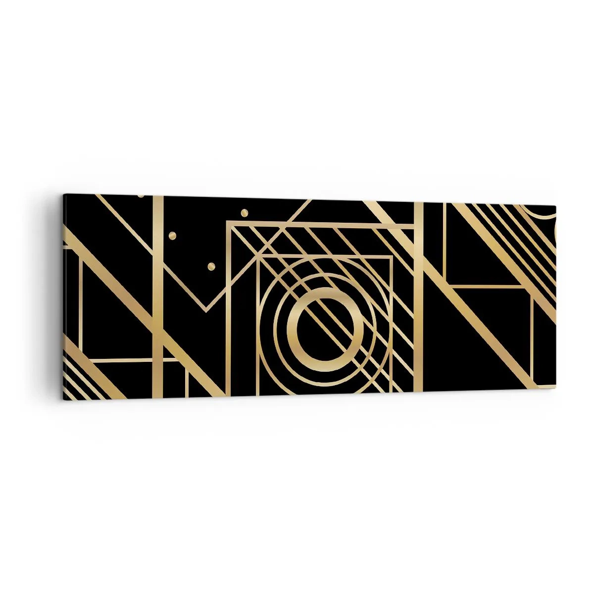 Obraz na płótnie - Złote geometryczne wzory na czarnym tle - 140x50cm - Złota geometria - Nowoczesna dekoracja ścienna do salonu i sypialni ARTTOR