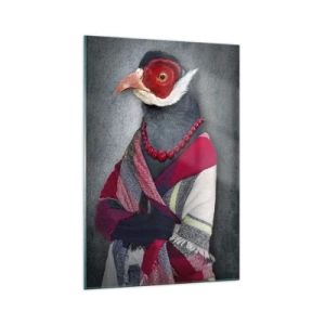 Obraz na szkle - Stylizowane portrety wilka, bażanta i lwa w eleganckich ubraniach - 70x100cm - Co ja tu robię?! - Nowoczesna dekoracja ścienna do salonu i sypialni ARTTOR