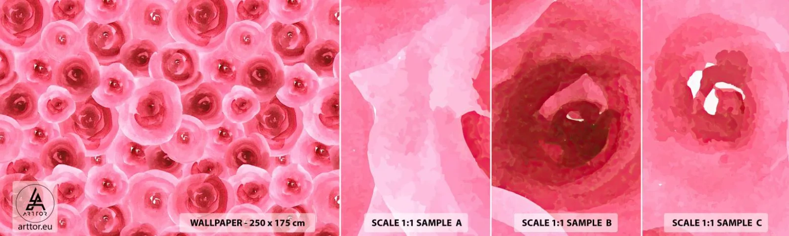 Fototapeta Próbka Samoprzylepna Deluxe Sticker - Róże na dole i na górze - Kwiaty, Piękno, Romantyzm - 100x30 cm