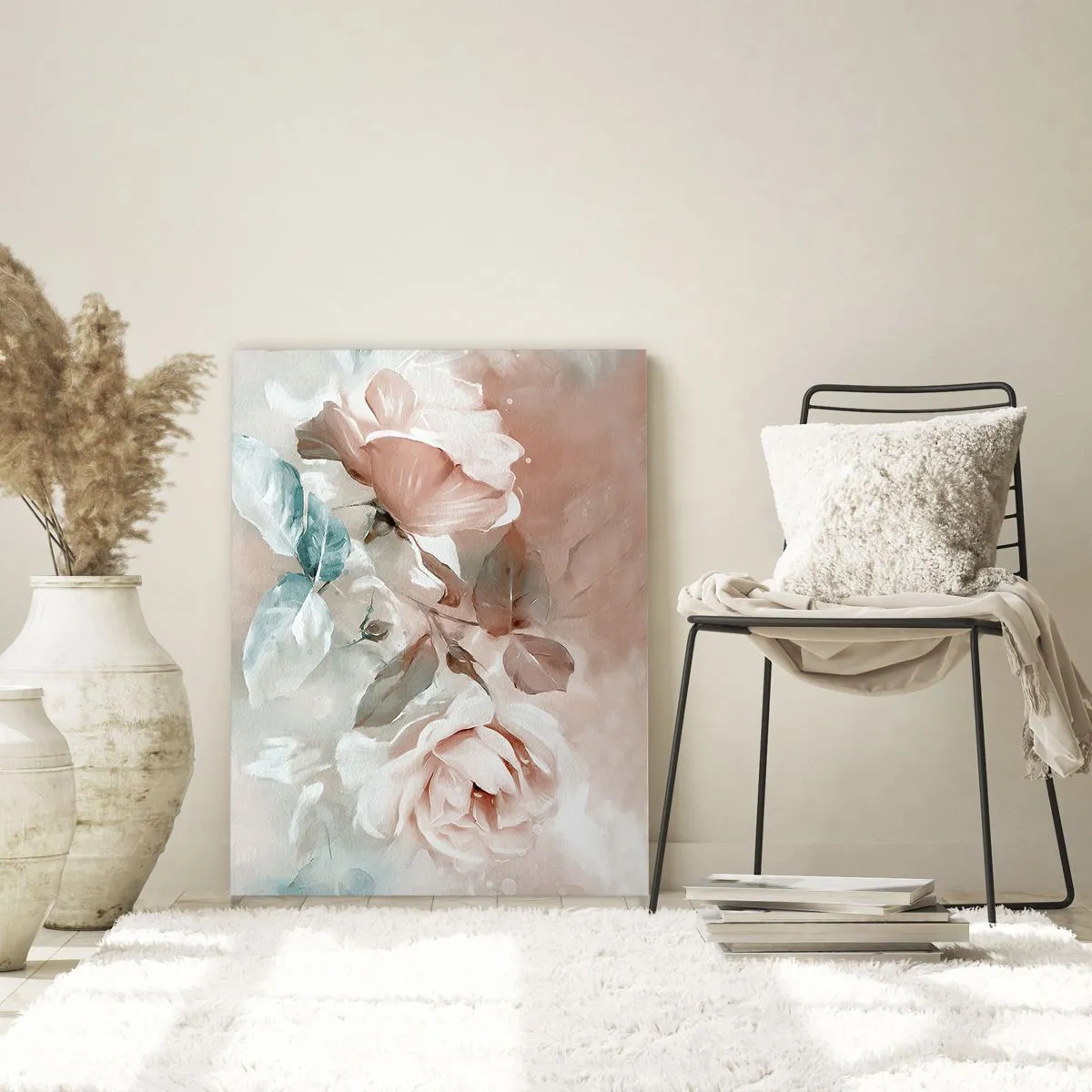 Obraz na szkle - Delikatne róże w pastelowych odcieniach na jasnym tle - 80x120cm - Duch romantyzmu - Nowoczesna dekoracja ścienna do salonu i sypialni ARTTOR