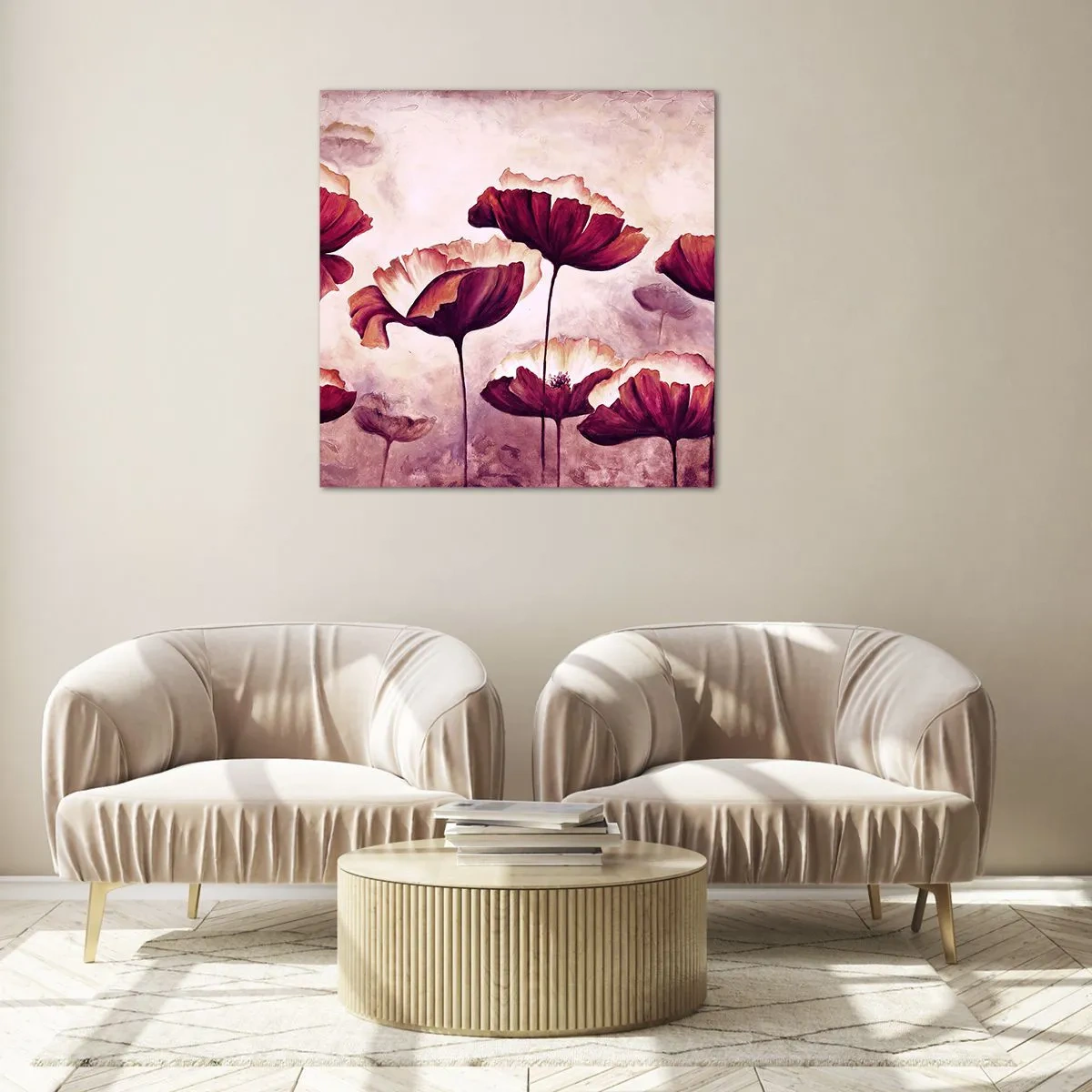 Obraz na szkle - Płatek czerwony i biały - 60x60 cm