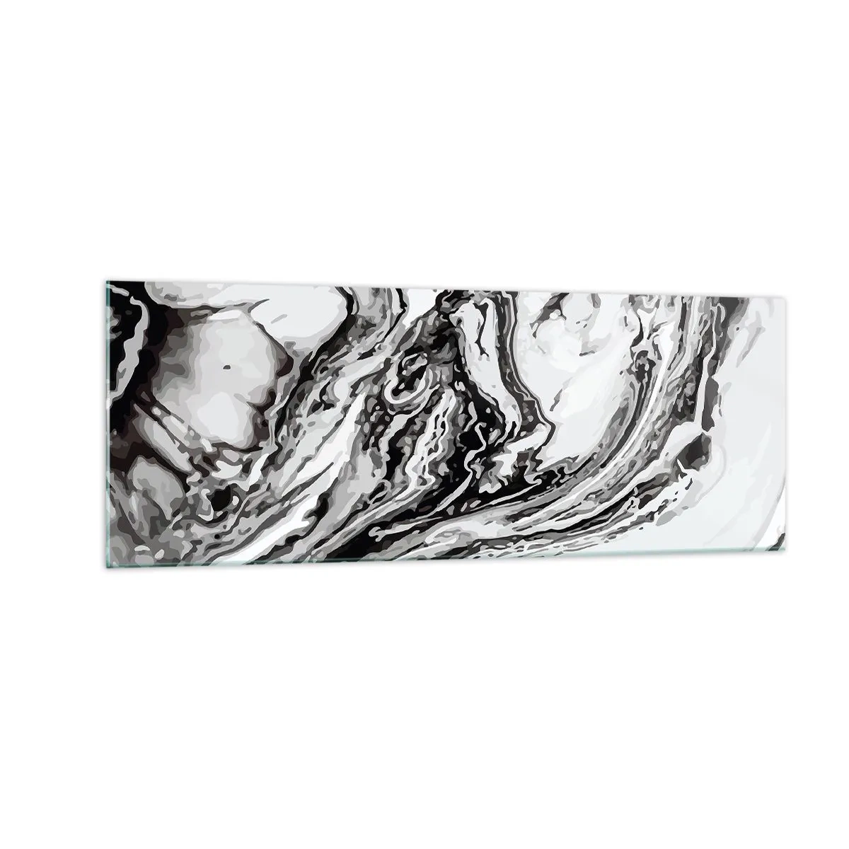Obraz na szkle - Abstrakcyjny marmurkowy wzór w czerni i bieli - 140x50cm - Na poczatku był chaos - Nowoczesna dekoracja ścienna do salonu i sypialni ARTTOR