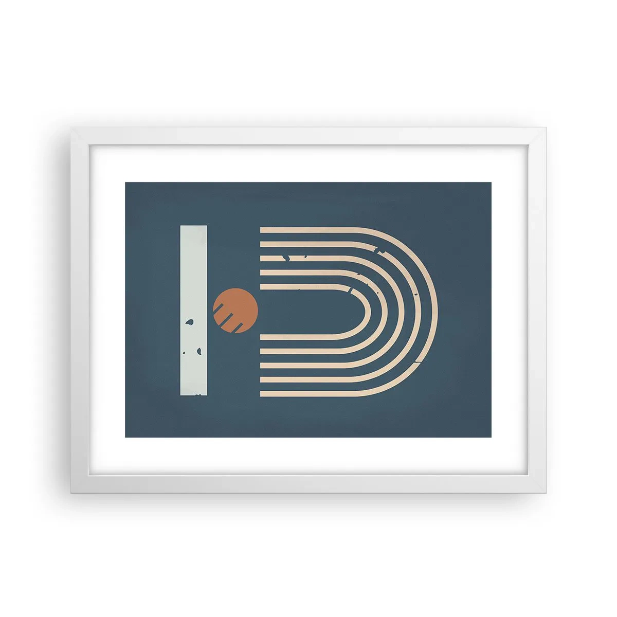 Plakat w białej ramie - Geometria na granacie - 40x30 cm