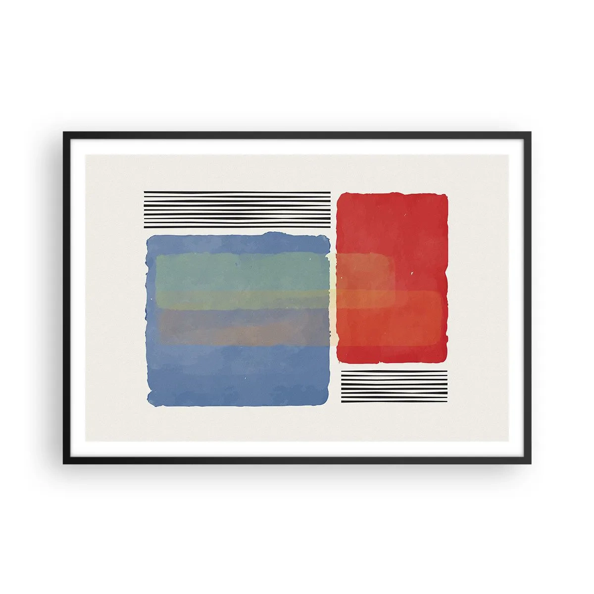 Plakat w czarnej ramie - Geometryczna kompozycja z kolorowymi blokami i liniami - 100x70cm - Duch i litera geometrii - Nowoczesna dekoracja ścienna do salonu i sypialni ARTTOR