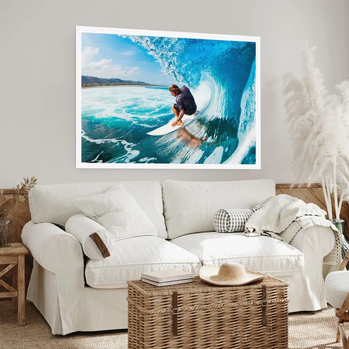 Plakat - Surfer w dynamicznej pozie na fali w turkusowej wodzie - 100x70cm - Tańczący z falami - Nowoczesna dekoracja ścienna do salonu i sypialni ARTTOR