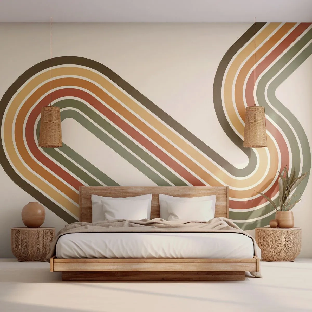 Fototapeta Premium Sand - Geometryczne linie w stylu retro w odcieniach ziemi - 100x70cm - Zygzakiem do celu - Nowoczesna dekoracja ścienna do salonu, kuchni i sypialni ARTTOR