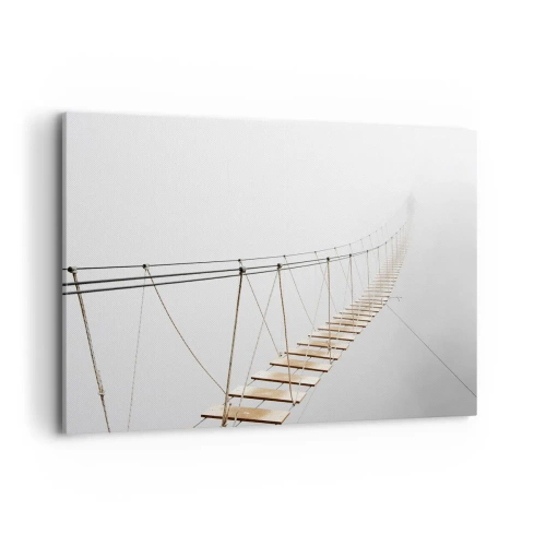 Obraz na płótnie - Wiszący most we mgle z perspektywy minimalizmu - 100x70cm - Dokąd cię zaprowadzi? - Nowoczesna dekoracja ścienna do salonu, kuchni i sypialni ARTTOR
