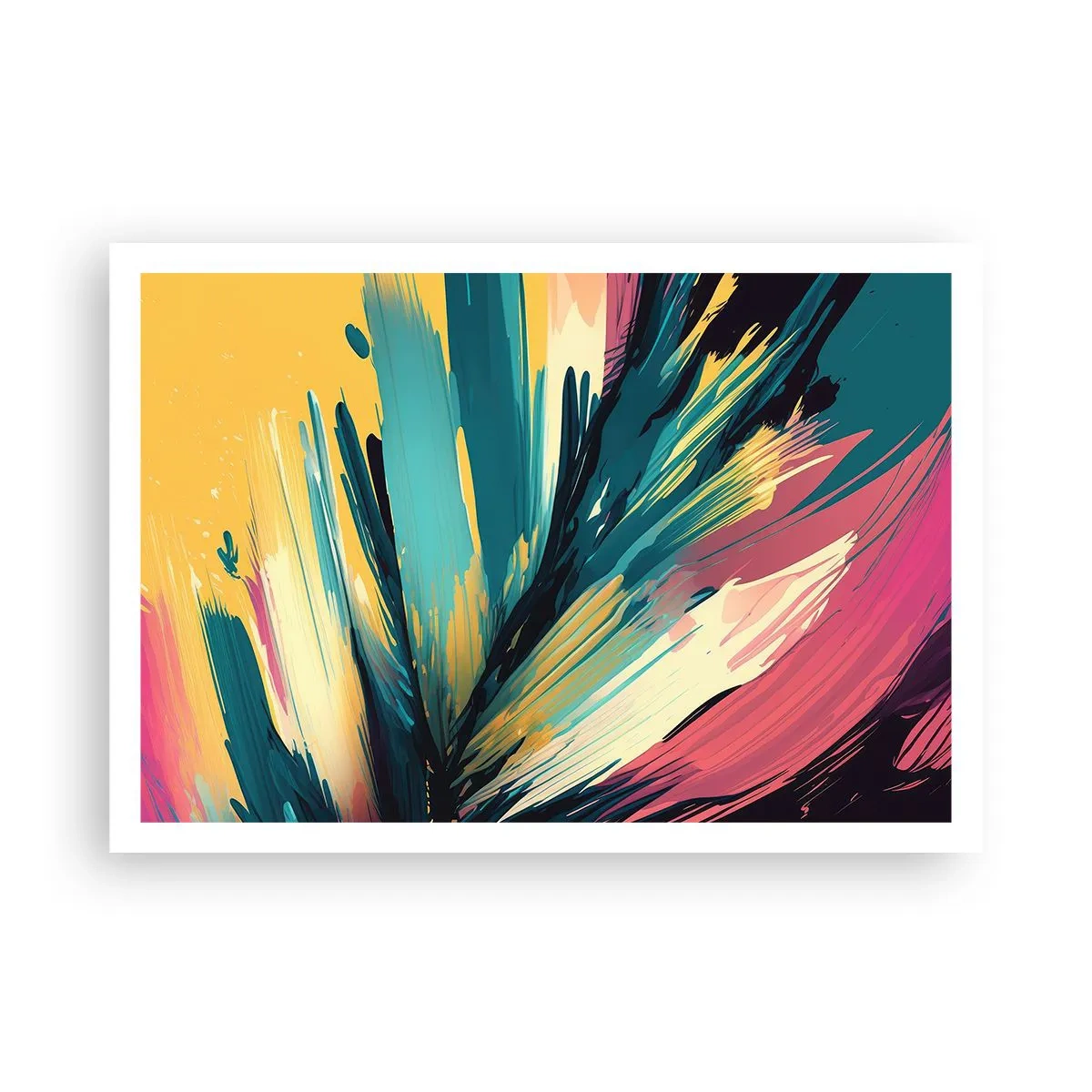 Plakat - Abstrakcyjna kompozycja w intensywnych i kontrastowych barwach - 100x70cm - Kompozycja – eksplozja radości - Nowoczesna dekoracja ścienna do salonu i sypialni ARTTOR