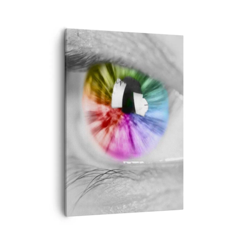 Obraz na płótnie - Zbliżenie na oko z kolorową tęczówką - 50x70cm - Patrzeć na świat kolorowo - Nowoczesna dekoracja ścienna do salonu, kuchni i sypialni ARTTOR