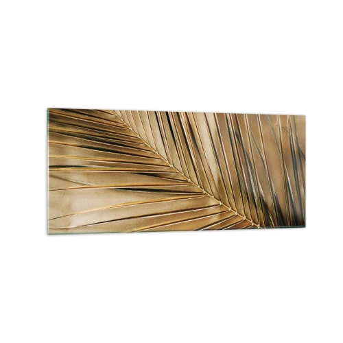 Obraz na szkle - Złota liść palmy na jednolitym tle - 120x50cm - Naturalna kolumnada - Nowoczesna dekoracja ścienna do salonu i sypialni ARTTOR