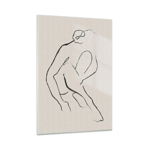 Obraz na szkle - Minimalistyczny szkic kobiecej sylwetki w pozycji siedzącej - 50x70cm - Szkic intymny - Nowoczesna dekoracja ścienna do salonu, kuchni i sypialni ARTTOR