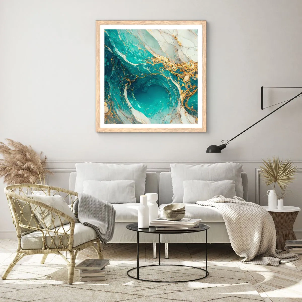 Plakat w ramie jasny dąb - Kompozycja z żyłami złota - 30x30 cm