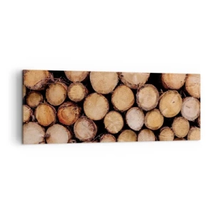 Obraz na płótnie - Stosy ściętych pni drzew ułożone w harmonii - 140x50cm - Nowy początek - Nowoczesna dekoracja ścienna do salonu i sypialni ARTTOR