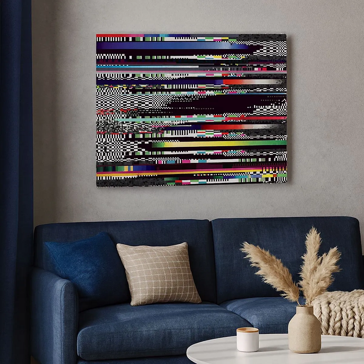 Obraz na płótnie - Kolorowe linie i piksele w abstrakcyjnym stylu - 70x50cm - Obraz konrolny rzeczywistości - Nowoczesna dekoracja ścienna do salonu i sypialni ARTTOR