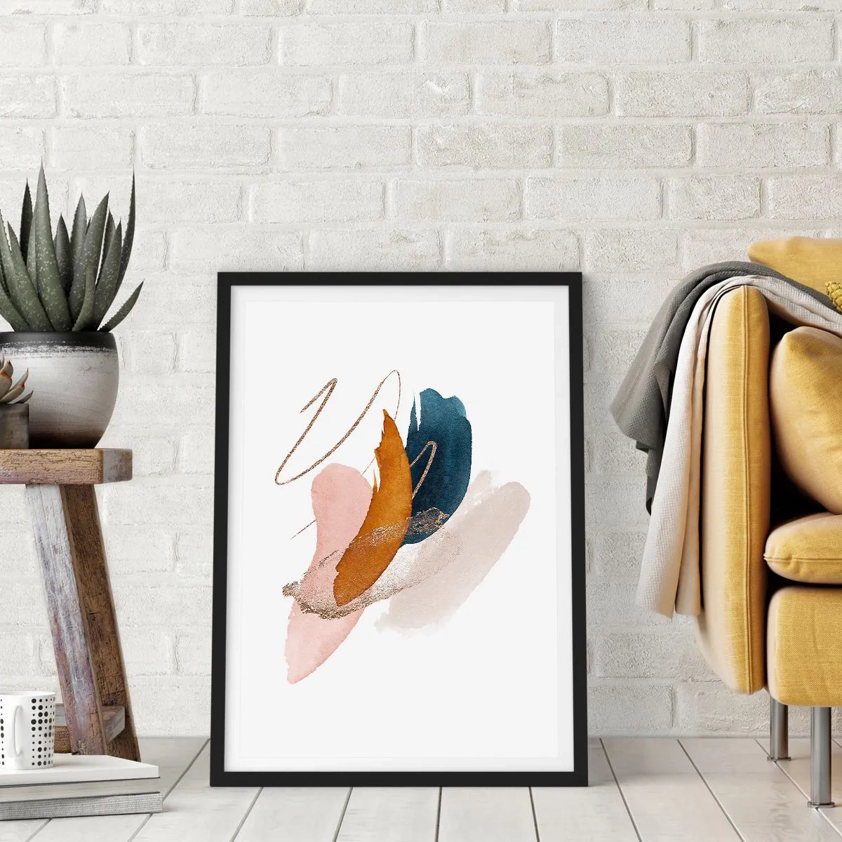 Plakat w czarnej ramie - Delikatna abstrakcja w odcieniach pastelowych - 50x70cm - Kompozycja uskrzydlona - Nowoczesna dekoracja ścienna do salonu i sypialni ARTTOR